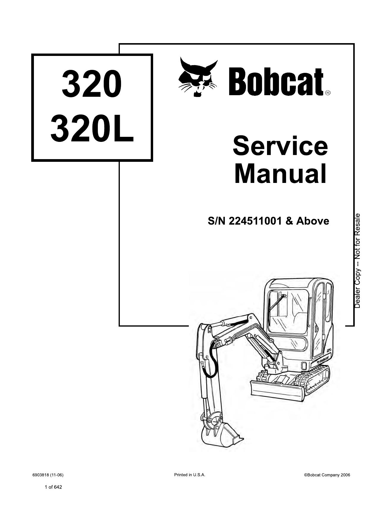 320 320L Excavator Service Manual Bobcat